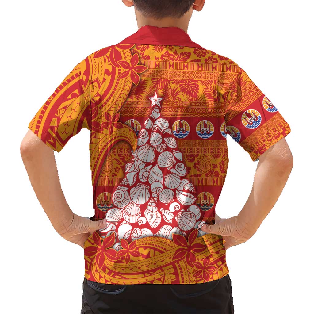 French Polynesia Christmas Family Matching Short Sleeve Bodycon Dress and Hawaiian Shirt Seashell Xmas Tree Tribal Waves DT05 - Polynesian Pride