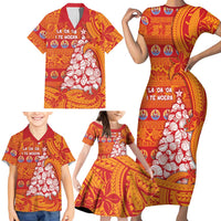 French Polynesia Christmas Family Matching Short Sleeve Bodycon Dress and Hawaiian Shirt Seashell Xmas Tree Tribal Waves DT05 - Polynesian Pride