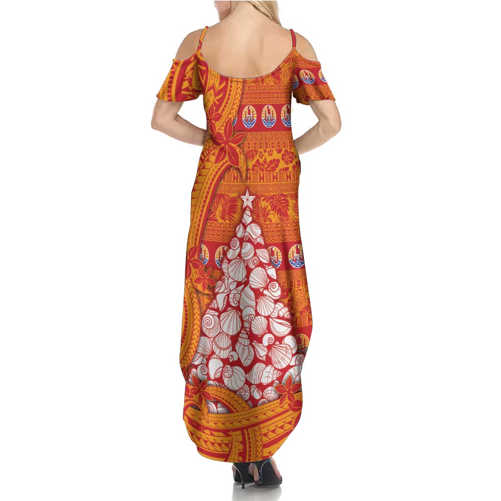 French Polynesia Christmas Family Matching Summer Maxi Dress and Hawaiian Shirt Seashell Xmas Tree Tribal Waves - Polynesian Pride