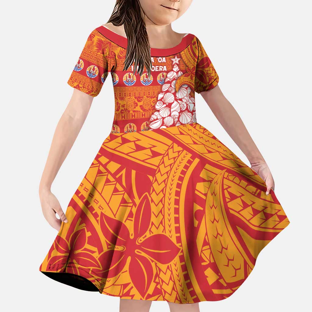 French Polynesia Christmas Family Matching Tank Maxi Dress and Hawaiian Shirt Seashell Xmas Tree Tribal Waves - Polynesian Pride