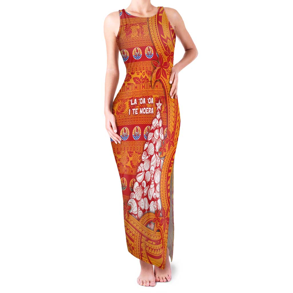 French Polynesia Christmas Family Matching Tank Maxi Dress and Hawaiian Shirt Seashell Xmas Tree Tribal Waves - Polynesian Pride
