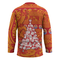 French Polynesia Christmas Hockey Jersey Seashell Xmas Tree Tribal Waves - Polynesian Pride