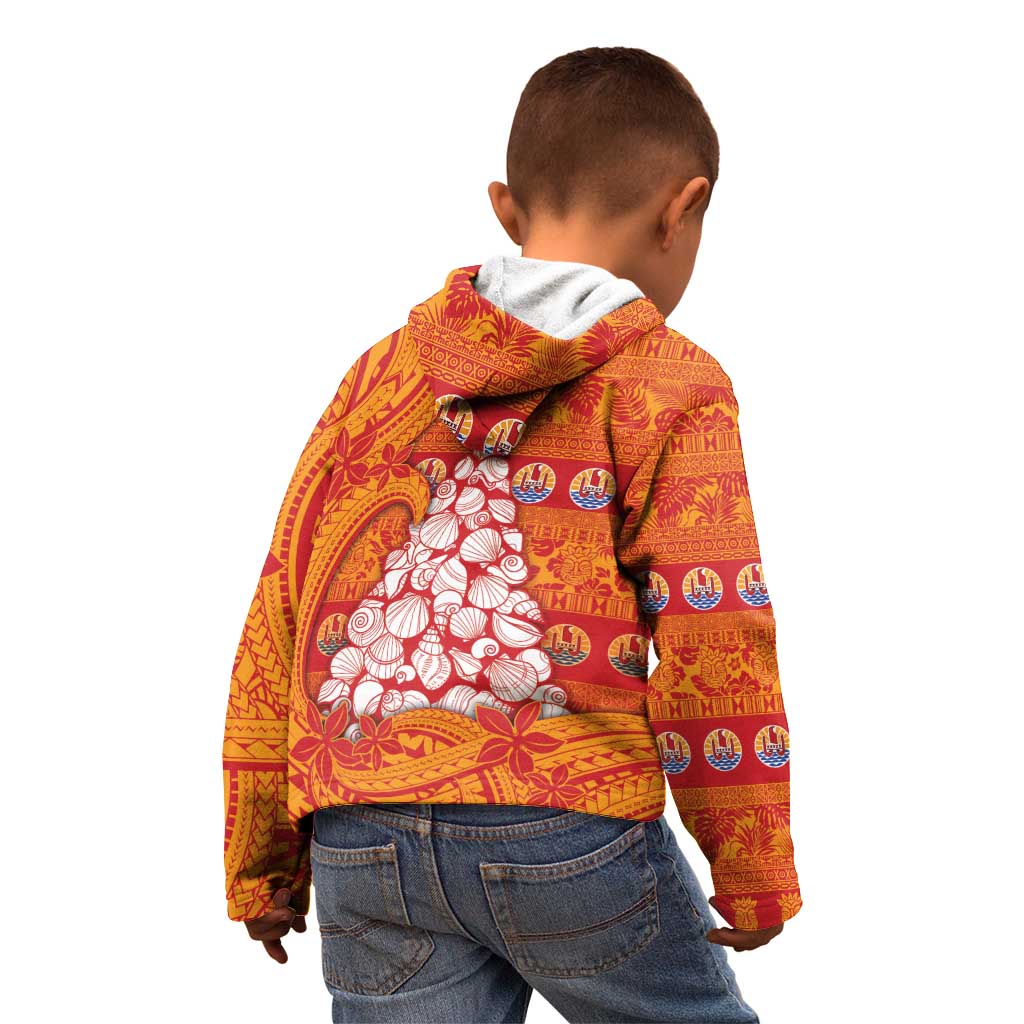 French Polynesia Christmas Kid Hoodie Seashell Xmas Tree Tribal Waves - Polynesian Pride