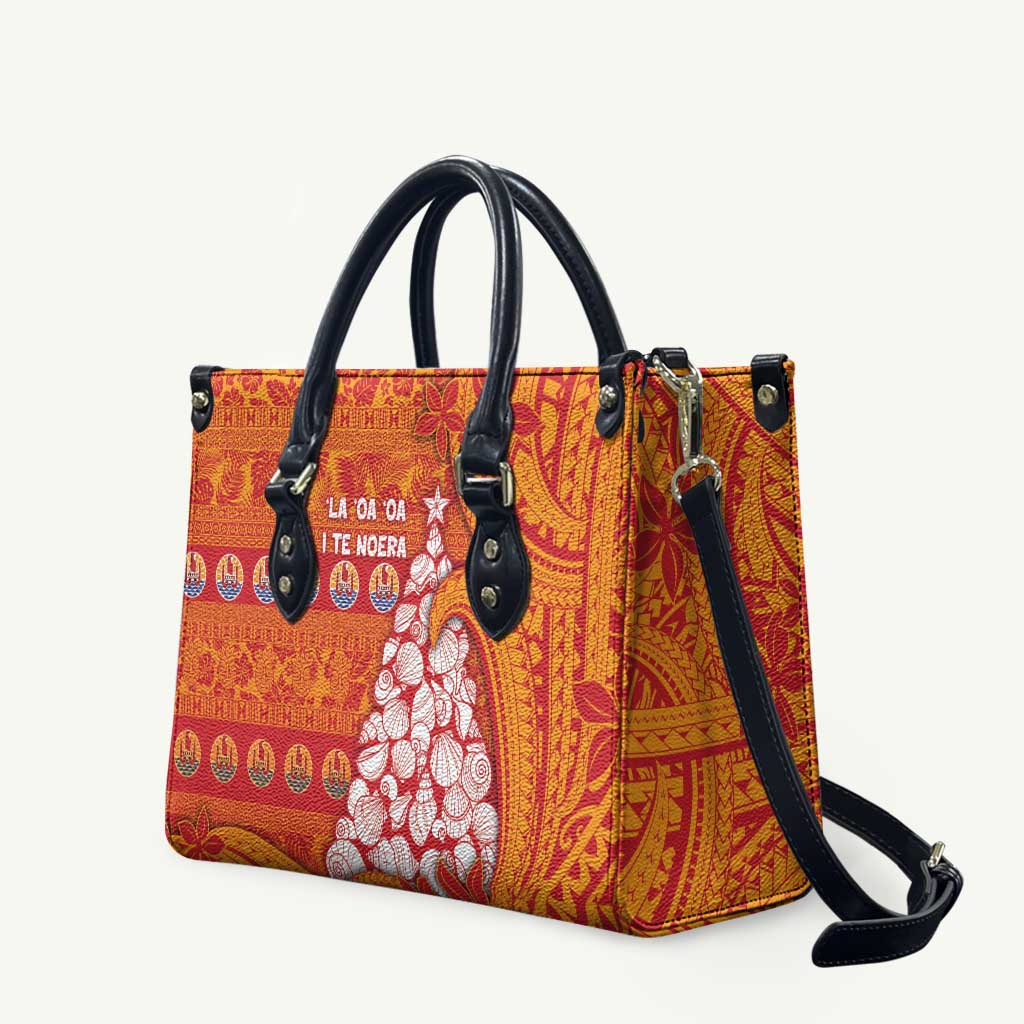 French Polynesia Christmas Leather Bag Seashell Xmas Tree Tribal Waves - undefined