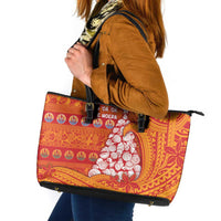French Polynesia Christmas Leather Tote Bag Seashell Xmas Tree Tribal Waves - Polynesian Pride