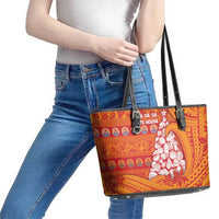 French Polynesia Christmas Leather Tote Bag Seashell Xmas Tree Tribal Waves - Polynesian Pride
