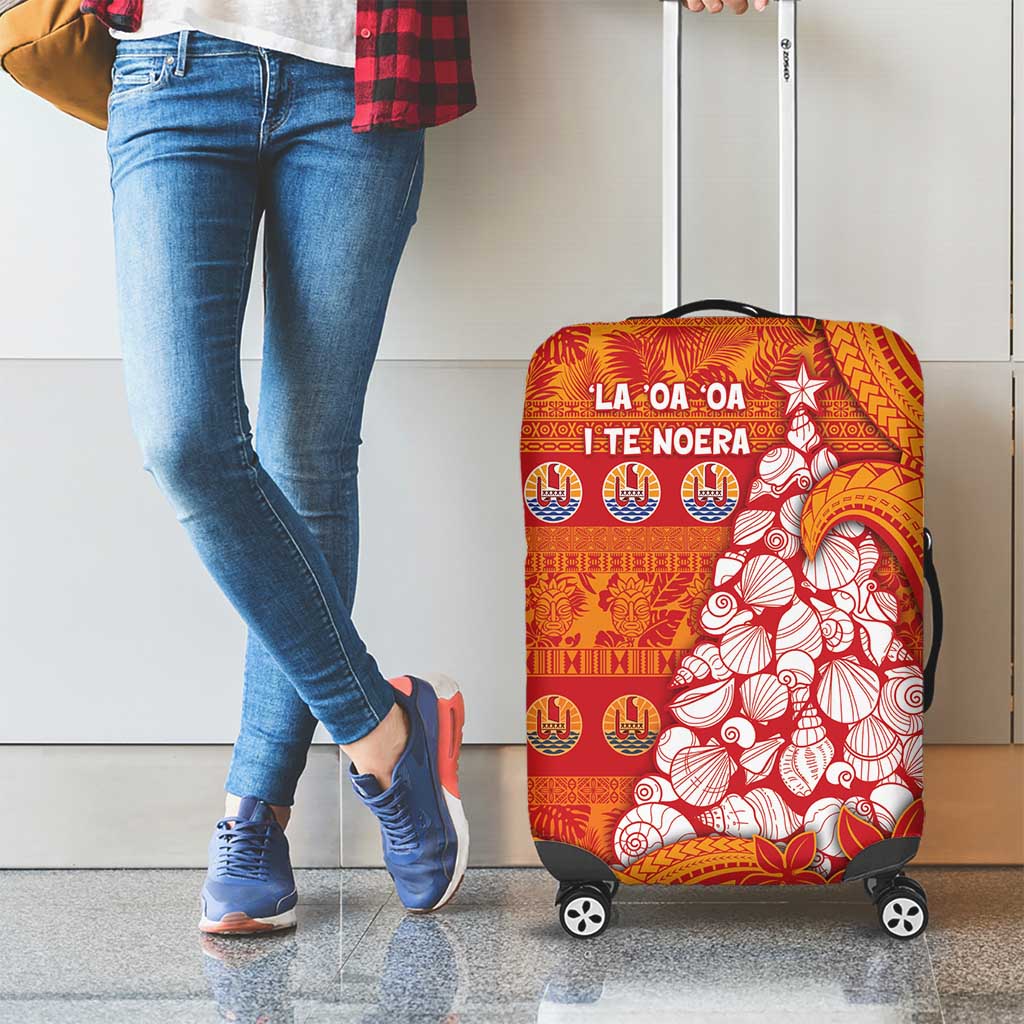 French Polynesia Christmas Luggage Cover Seashell Xmas Tree Tribal Waves - Polynesian Pride