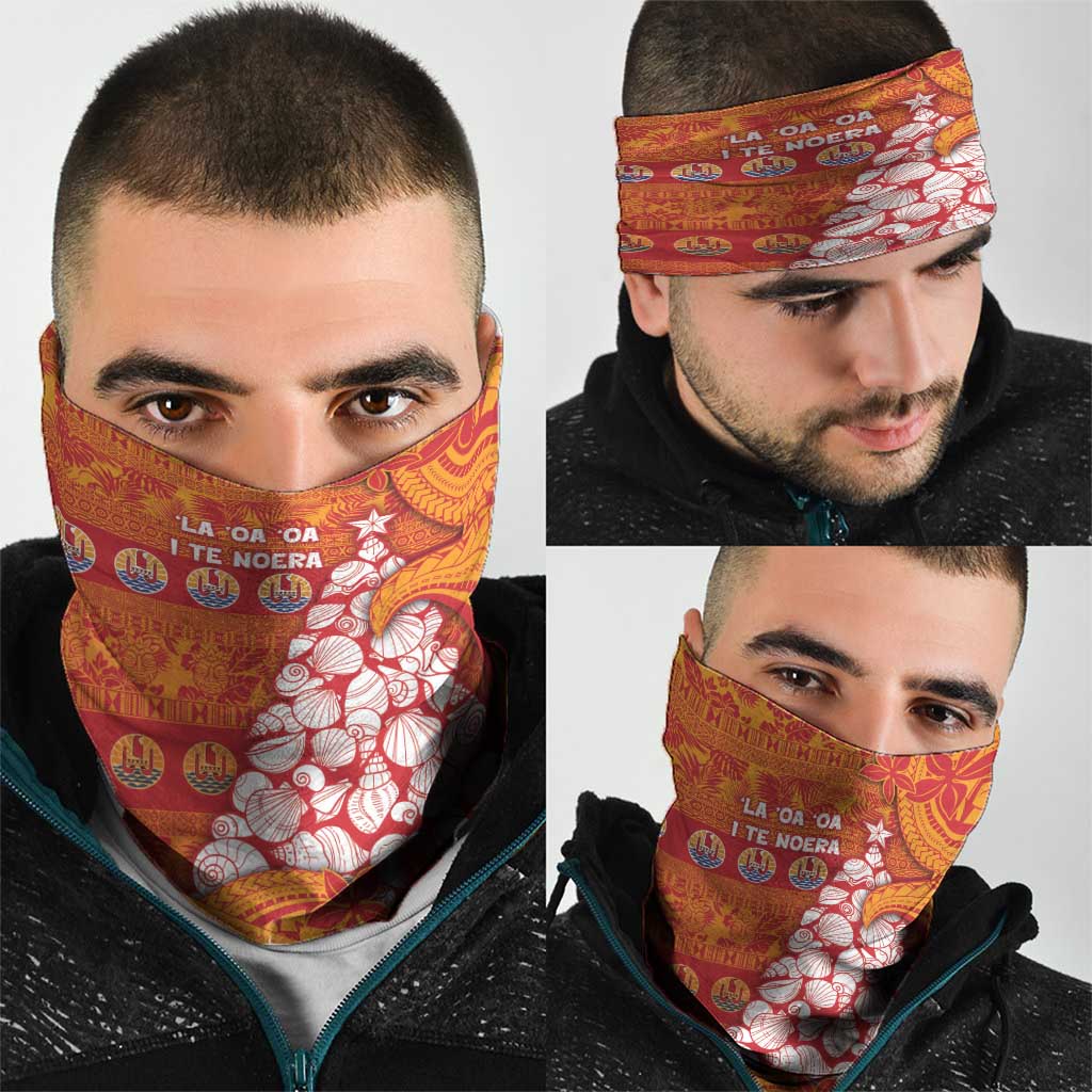 French Polynesia Christmas Neck Gaiter Seashell Xmas Tree Tribal Waves - Polynesian Pride