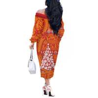 French Polynesia Christmas Off The Shoulder Long Sleeve Dress Seashell Xmas Tree Tribal Waves - Polynesian Pride