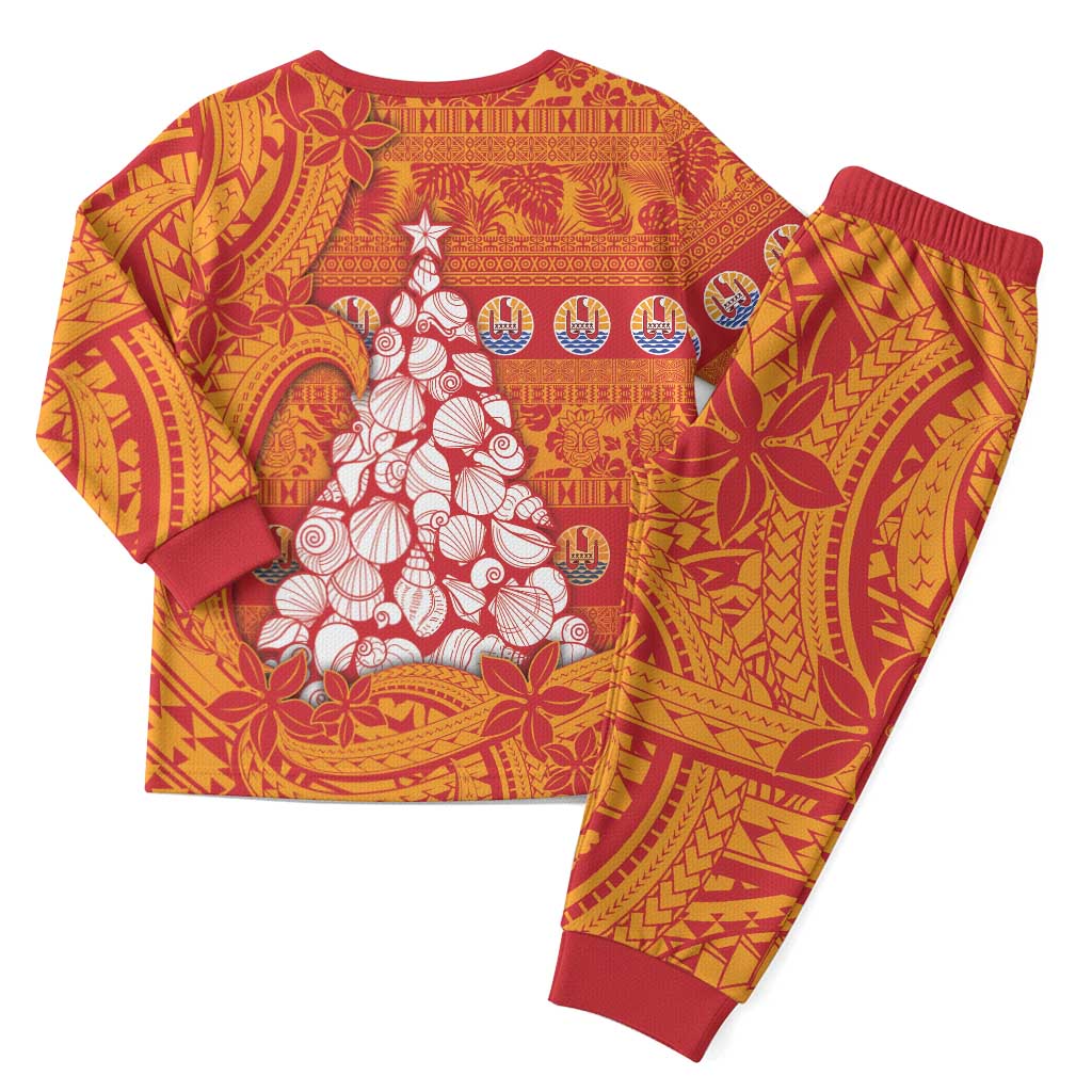 French Polynesia Christmas Pajama Set Seashell Xmas Tree Tribal Waves - Polynesian Pride