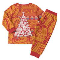 French Polynesia Christmas Pajama Set Seashell Xmas Tree Tribal Waves - Polynesian Pride