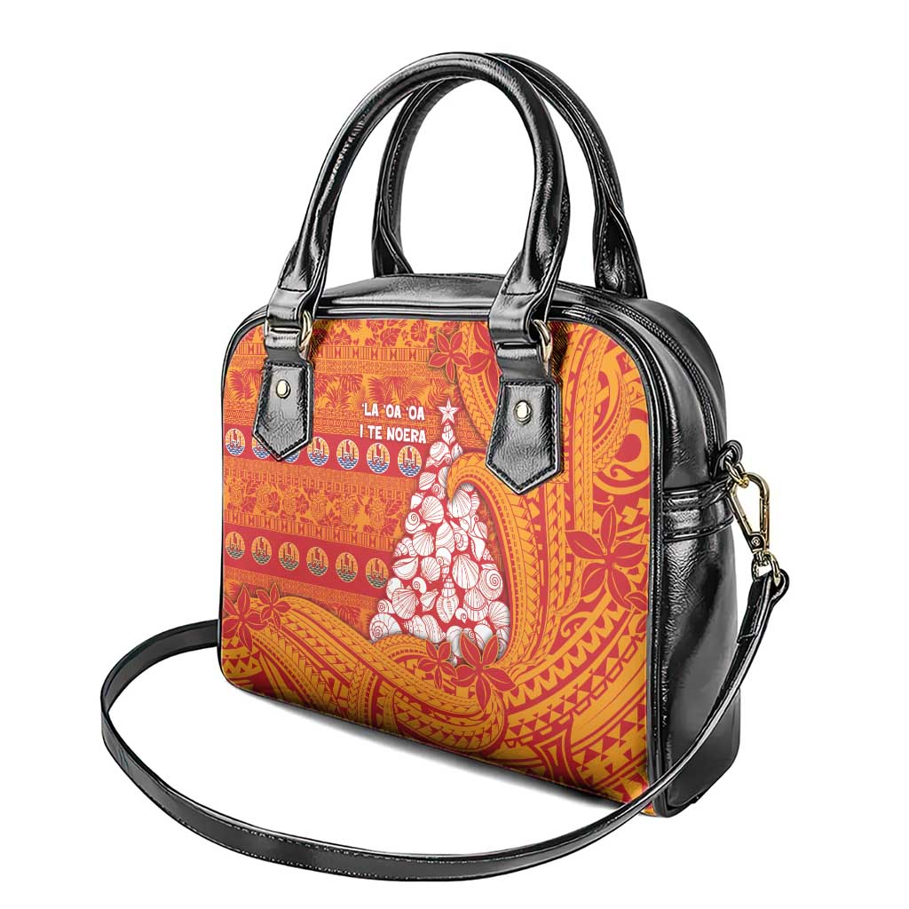 French Polynesia Christmas Shoulder Handbag Seashell Xmas Tree Tribal Waves - Polynesian Pride