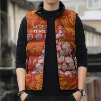 French Polynesia Christmas Sleeveless Puffer Jacket Seashell Xmas Tree Tribal Waves - Polynesian Pride