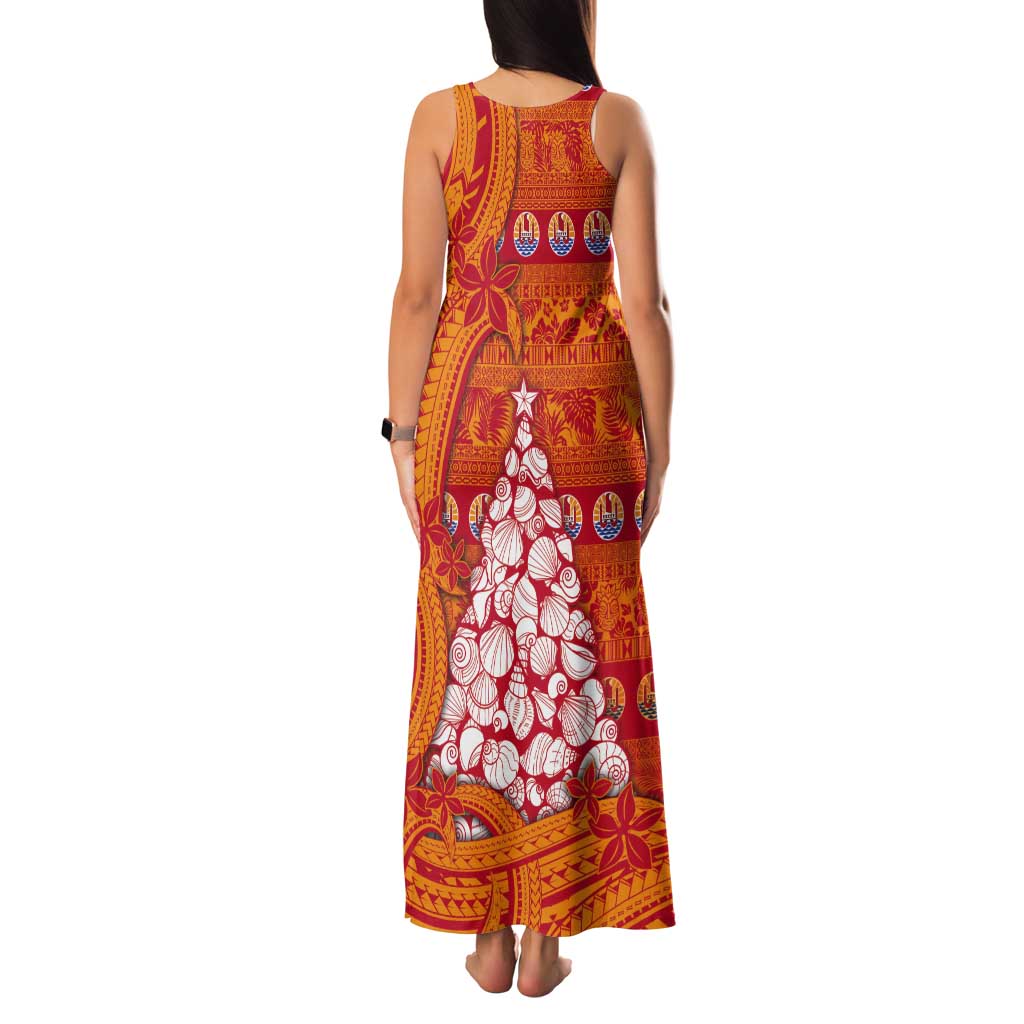 French Polynesia Christmas Tank Maxi Dress Seashell Xmas Tree Tribal Waves - Polynesian Pride