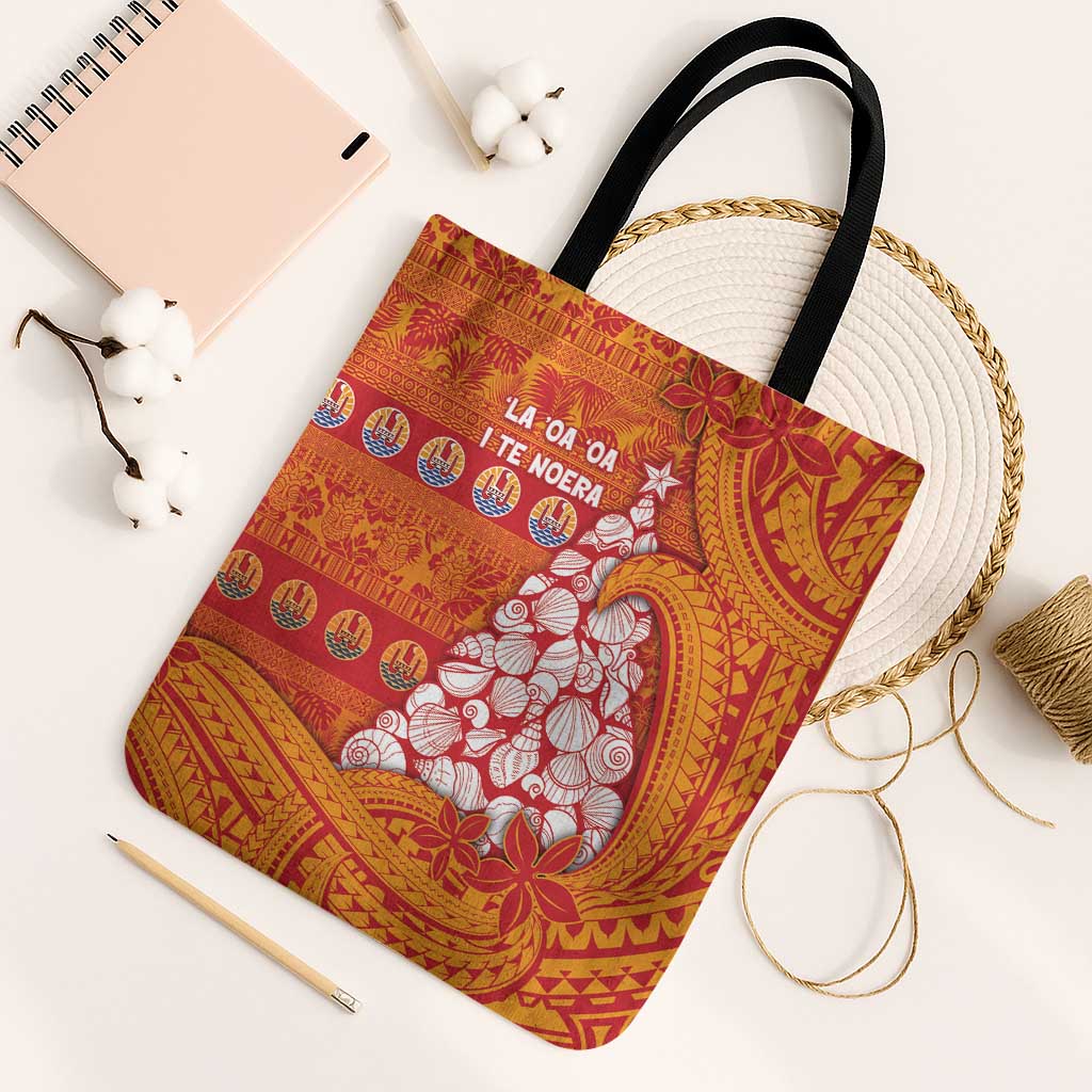 French Polynesia Christmas Tote Bag Seashell Xmas Tree Tribal Waves - Polynesian Pride