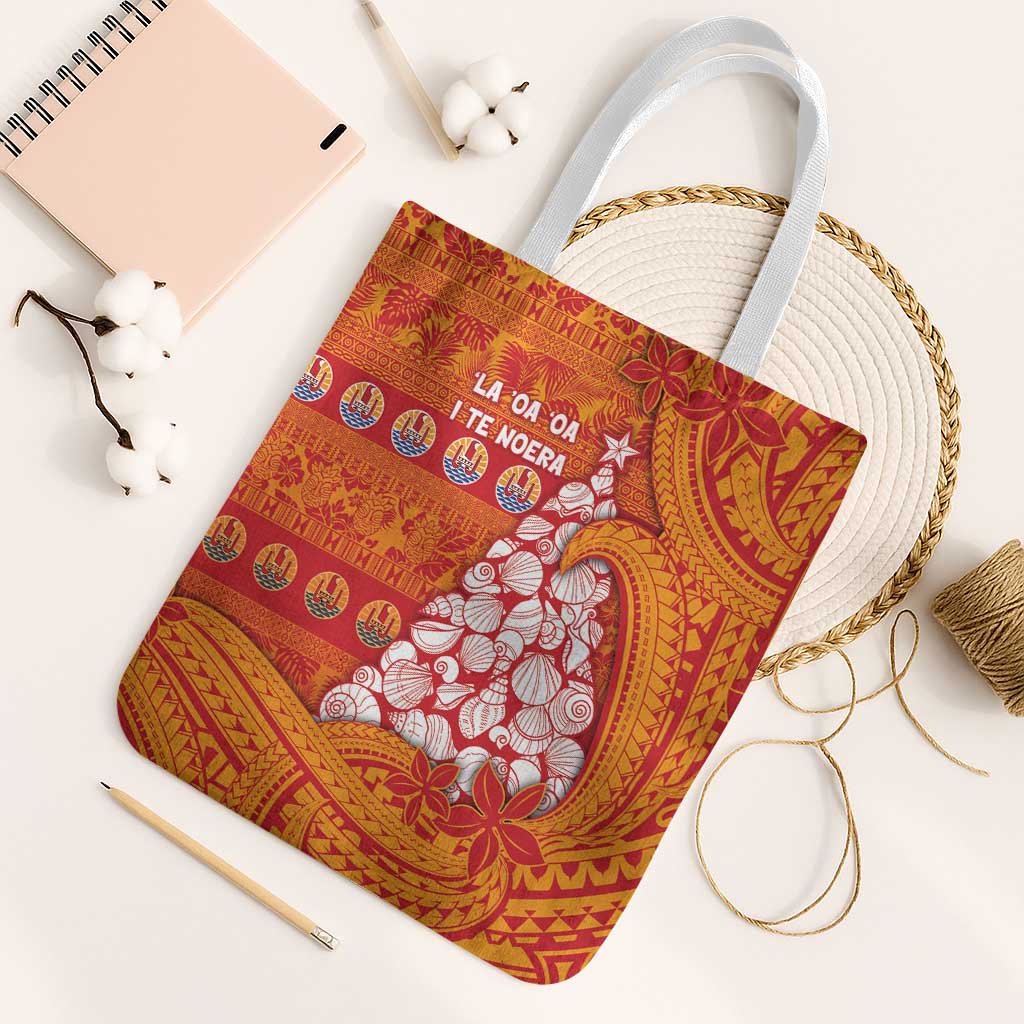 French Polynesia Christmas Tote Bag Seashell Xmas Tree Tribal Waves - Polynesian Pride