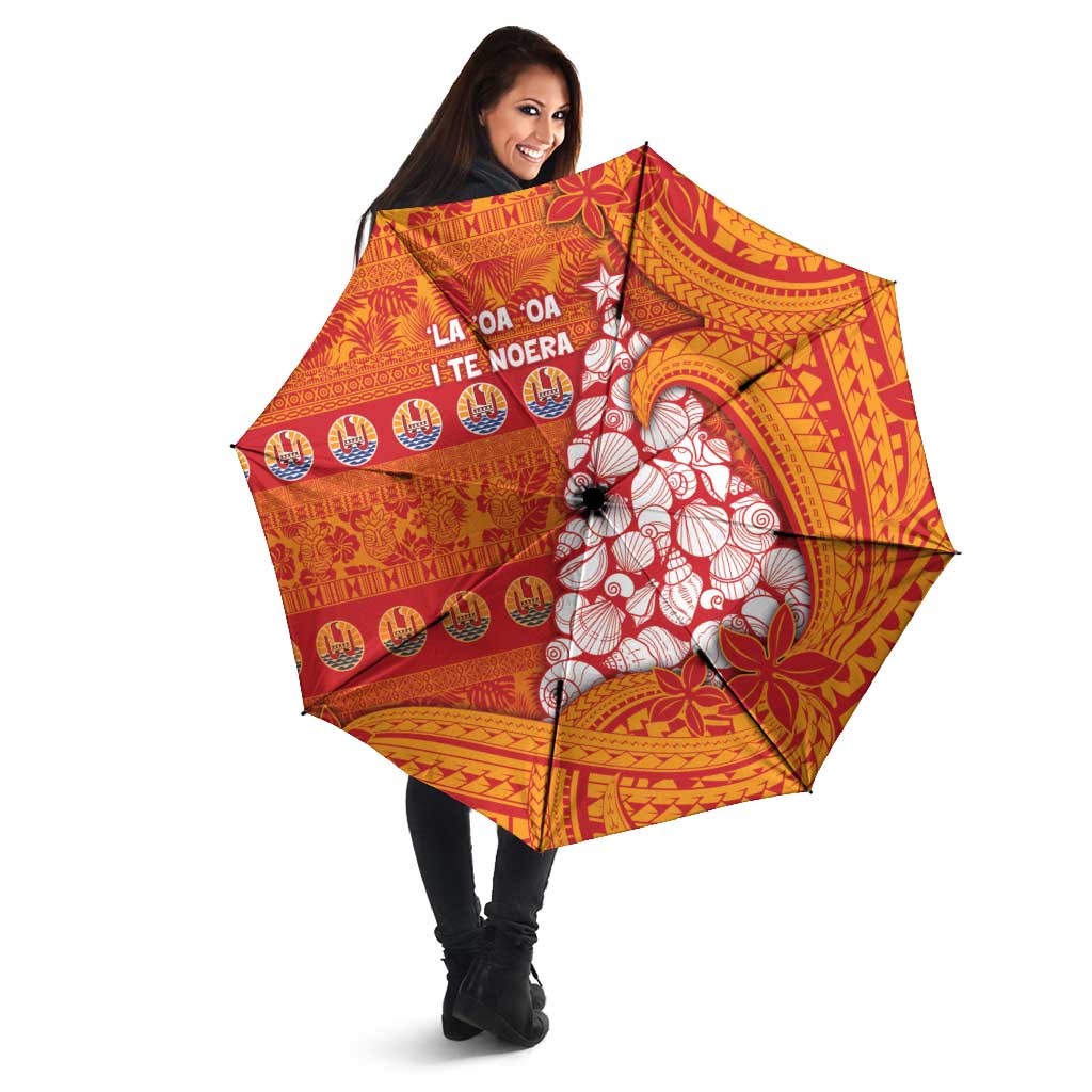 French Polynesia Christmas Umbrella Seashell Xmas Tree Tribal Waves - Polynesian Pride