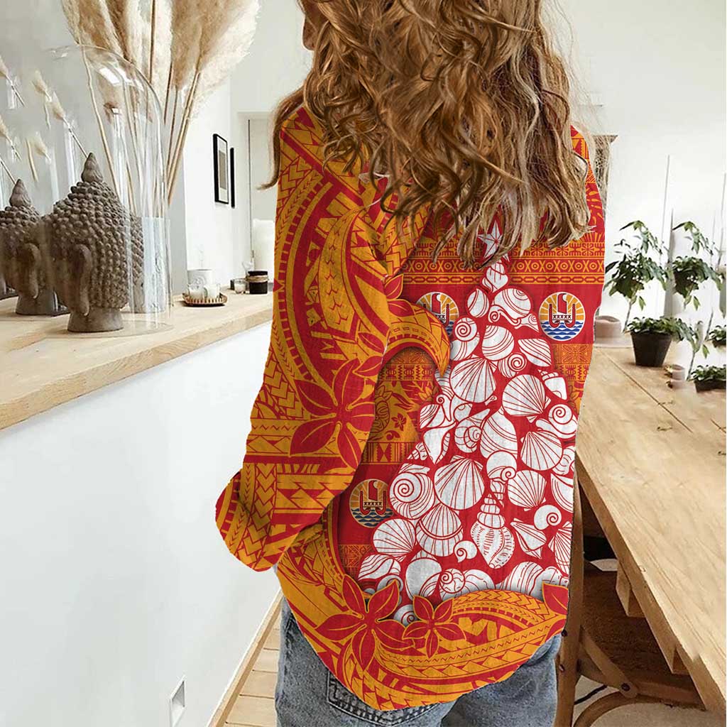 French Polynesia Christmas Women Casual Shirt Seashell Xmas Tree Tribal Waves - Polynesian Pride