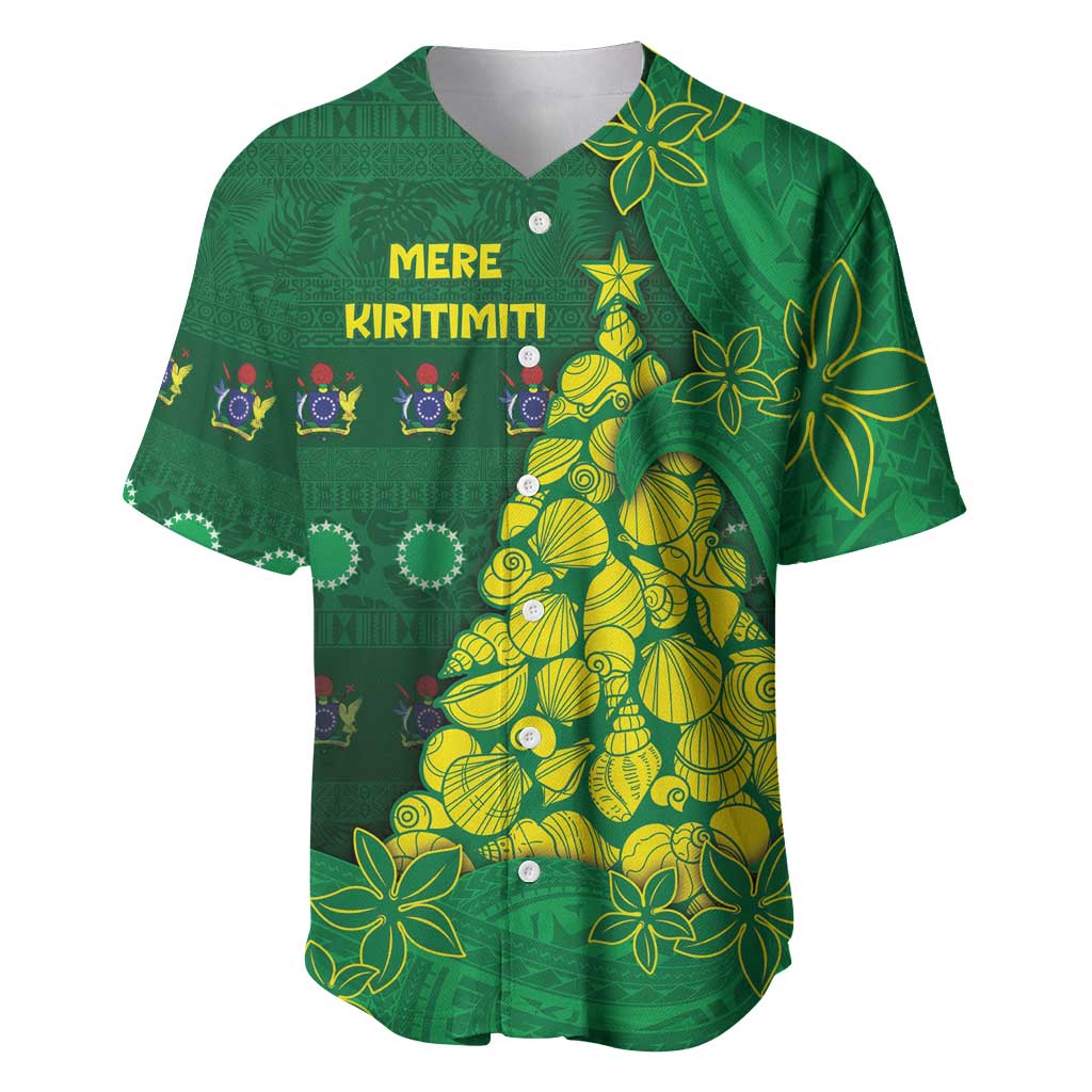 Cook Islands Christmas Baseball Jersey Seashell Xmas Tree Tribal Waves - Polynesian Pride