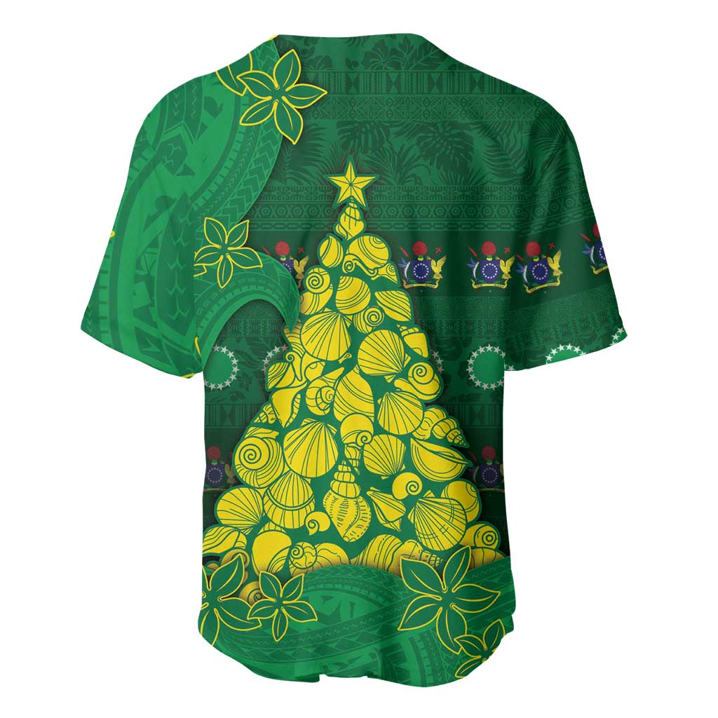 Cook Islands Christmas Baseball Jersey Seashell Xmas Tree Tribal Waves - Polynesian Pride