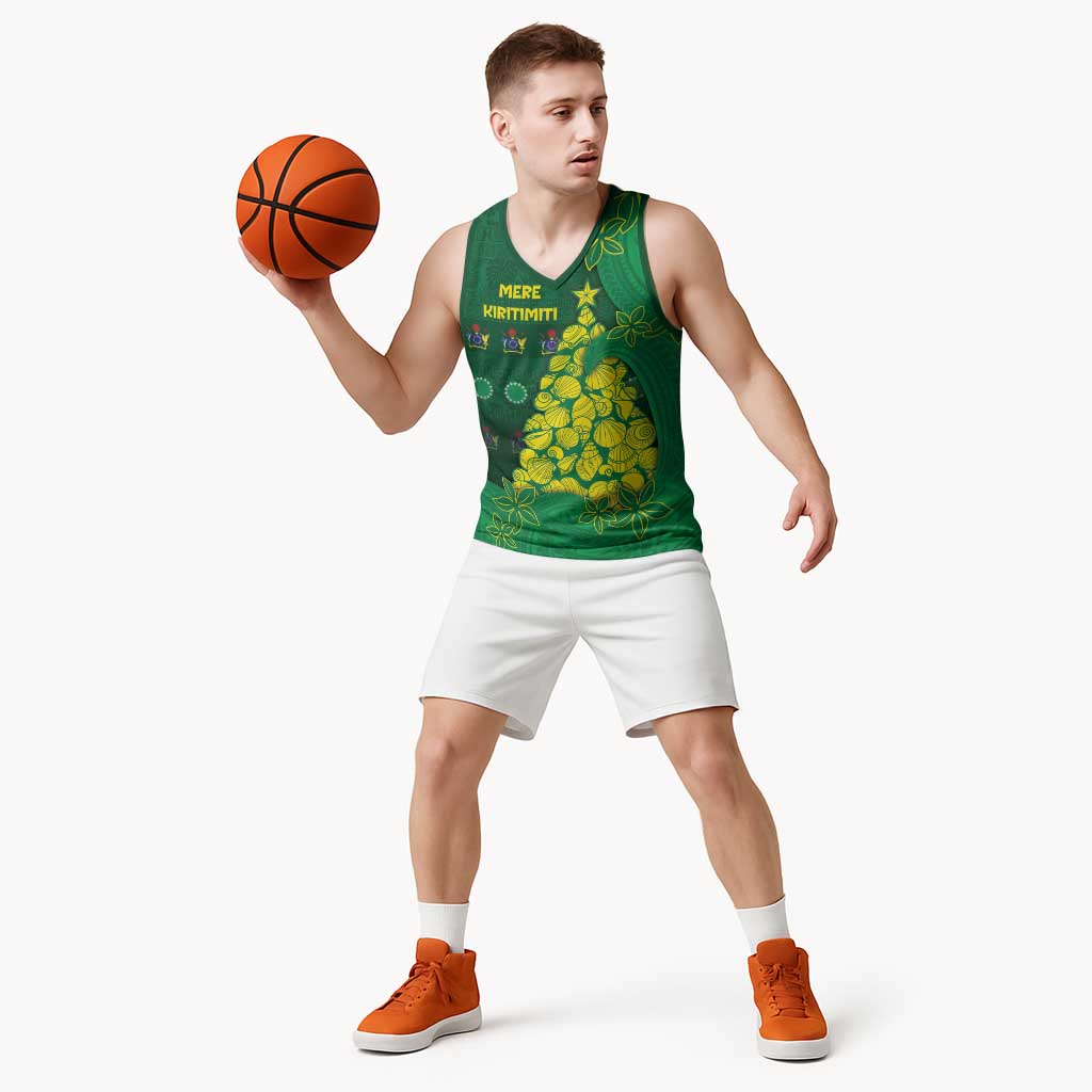 Cook Islands Christmas Basketball Jersey Seashell Xmas Tree Tribal Waves - Polynesian Pride