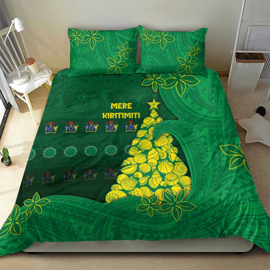 Cook Islands Christmas Bedding Set Seashell Xmas Tree Tribal Waves - Polynesian Pride