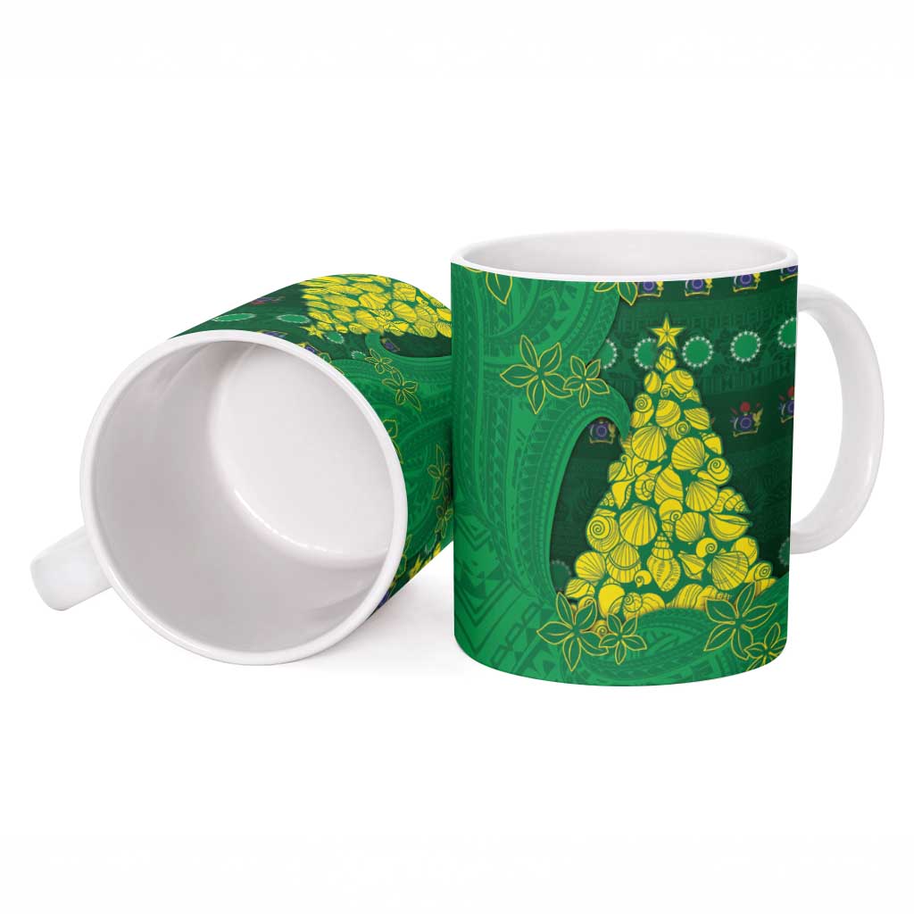 Cook Islands Christmas Ceramic Mug Seashell Xmas Tree Tribal Waves - Polynesian Pride