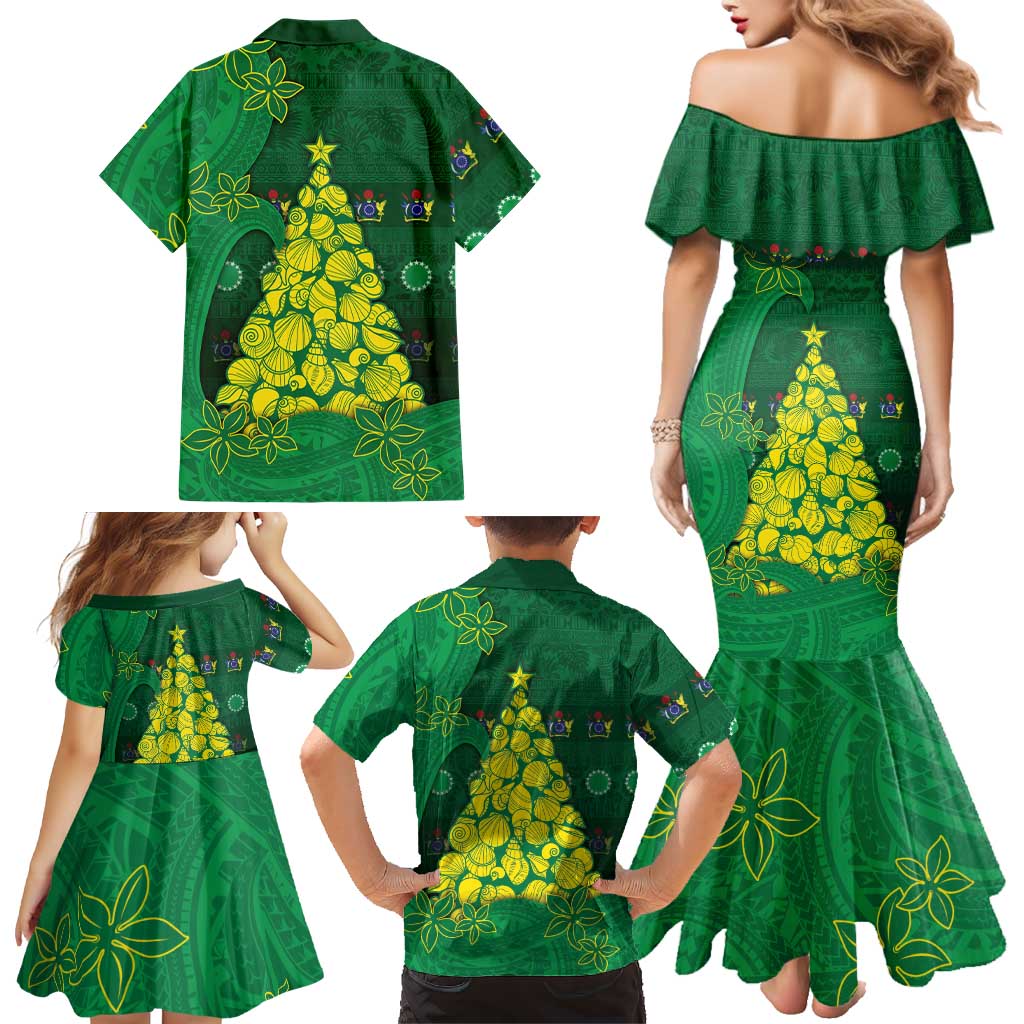 Cook Islands Christmas Family Matching Mermaid Dress and Hawaiian Shirt Seashell Xmas Tree Tribal Waves DT05 - Polynesian Pride