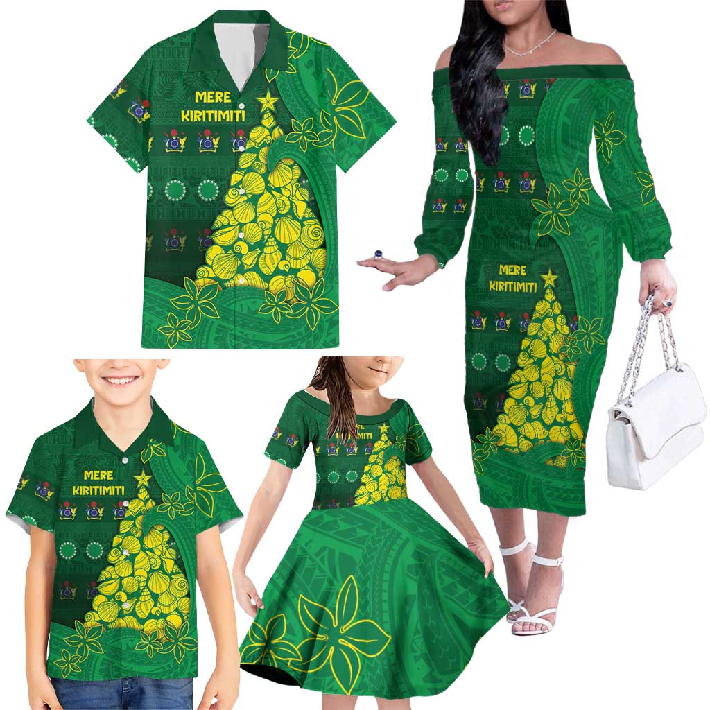 Cook Islands Christmas Family Matching Off The Shoulder Long Sleeve Dress and Hawaiian Shirt Seashell Xmas Tree Tribal Waves - Polynesian Pride