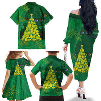 Cook Islands Christmas Family Matching Off The Shoulder Long Sleeve Dress and Hawaiian Shirt Seashell Xmas Tree Tribal Waves DT05 - Polynesian Pride