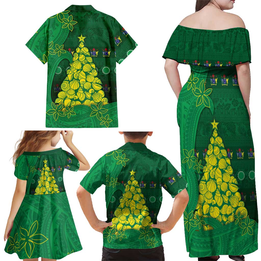 Cook Islands Christmas Family Matching Off Shoulder Maxi Dress and Hawaiian Shirt Seashell Xmas Tree Tribal Waves DT05 - Polynesian Pride