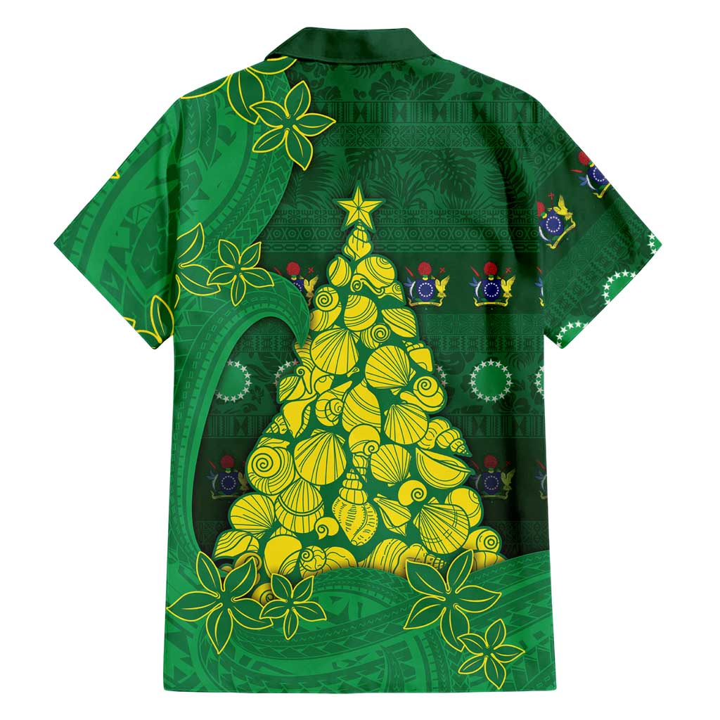 Cook Islands Christmas Family Matching Off Shoulder Short Dress and Hawaiian Shirt Seashell Xmas Tree Tribal Waves DT05 - Polynesian Pride