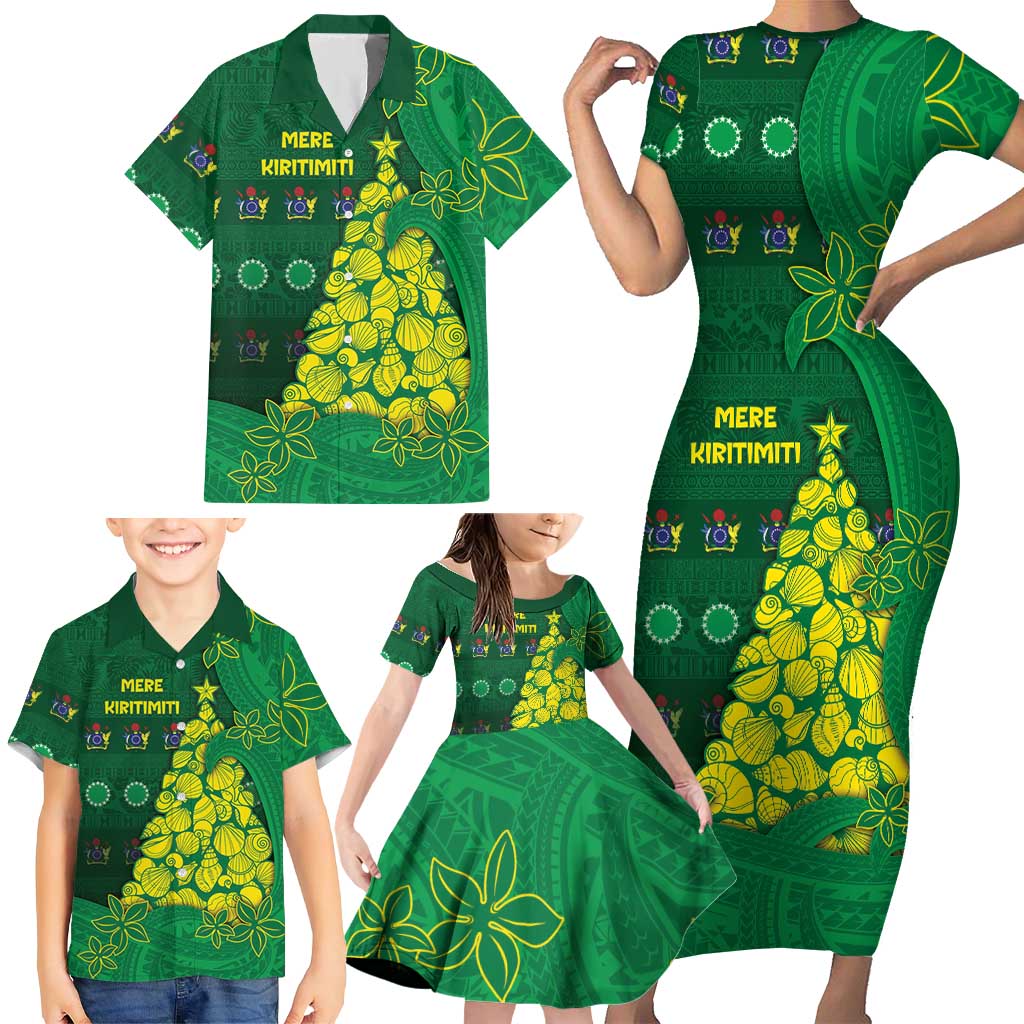 Cook Islands Christmas Family Matching Short Sleeve Bodycon Dress and Hawaiian Shirt Seashell Xmas Tree Tribal Waves - Polynesian Pride