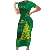 Cook Islands Christmas Family Matching Short Sleeve Bodycon Dress and Hawaiian Shirt Seashell Xmas Tree Tribal Waves DT05 Mom's Dress Green - Polynesian Pride