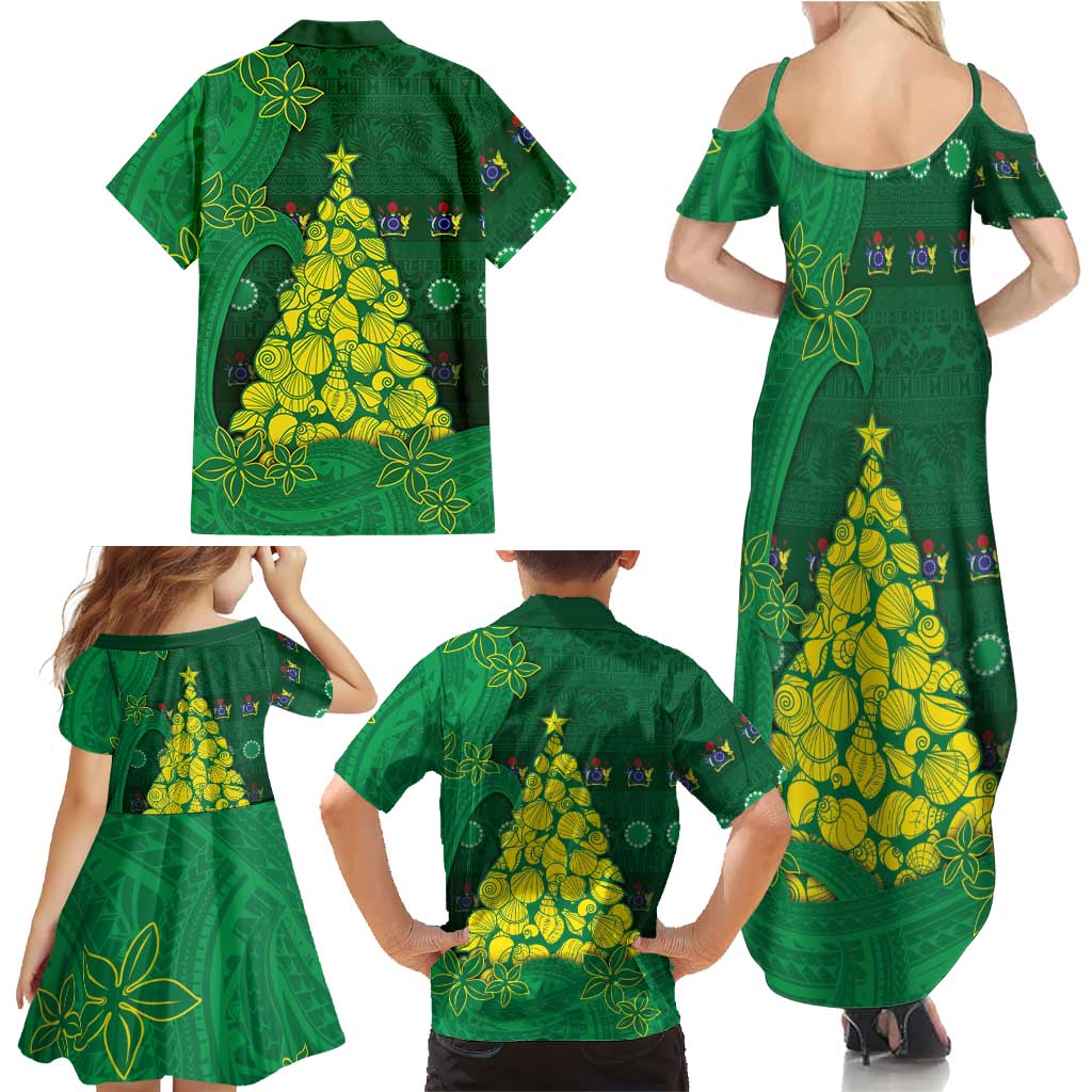 Cook Islands Christmas Family Matching Summer Maxi Dress and Hawaiian Shirt Seashell Xmas Tree Tribal Waves DT05 - Polynesian Pride