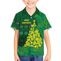 Cook Islands Christmas Family Matching Summer Maxi Dress and Hawaiian Shirt Seashell Xmas Tree Tribal Waves DT05 Son's Shirt Green - Polynesian Pride