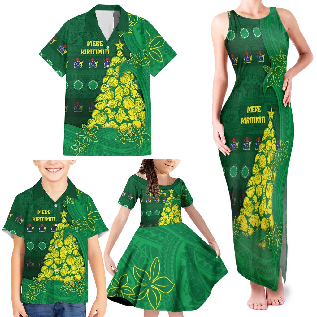 Cook Islands Christmas Family Matching Tank Maxi Dress and Hawaiian Shirt Seashell Xmas Tree Tribal Waves - Polynesian Pride