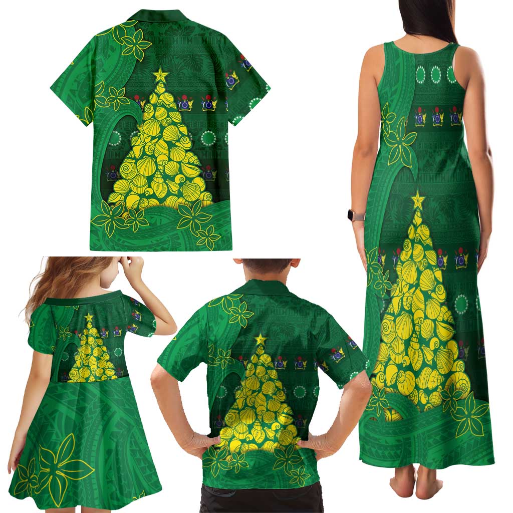 Cook Islands Christmas Family Matching Tank Maxi Dress and Hawaiian Shirt Seashell Xmas Tree Tribal Waves DT05 - Polynesian Pride
