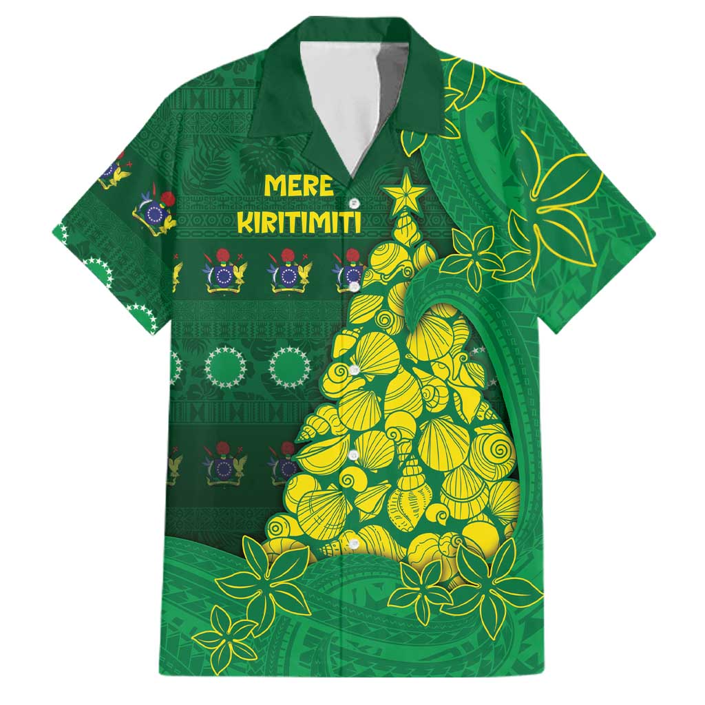 Cook Islands Christmas Family Matching Tank Maxi Dress and Hawaiian Shirt Seashell Xmas Tree Tribal Waves DT05 Dad's Shirt - Short Sleeve Green - Polynesian Pride