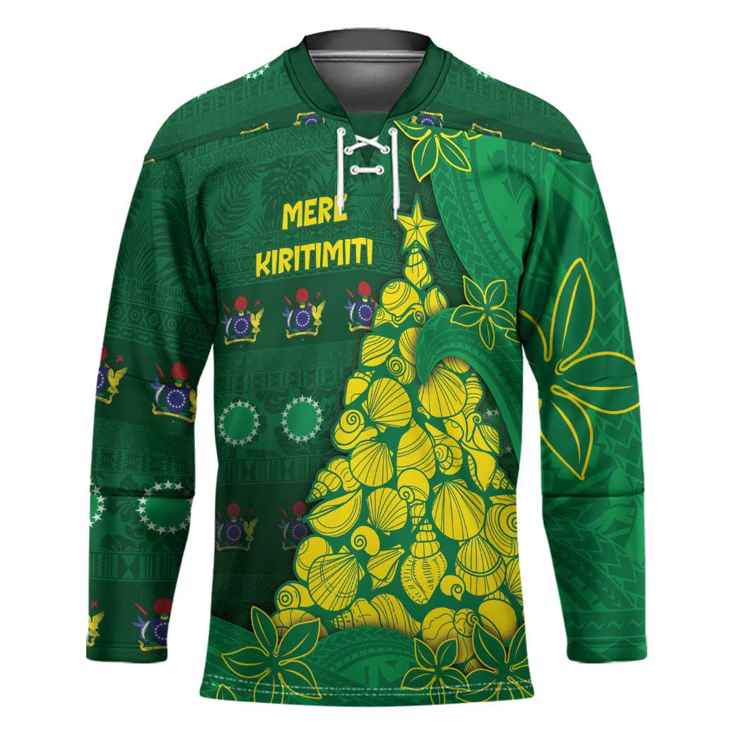 Cook Islands Christmas Hockey Jersey Seashell Xmas Tree Tribal Waves - Polynesian Pride