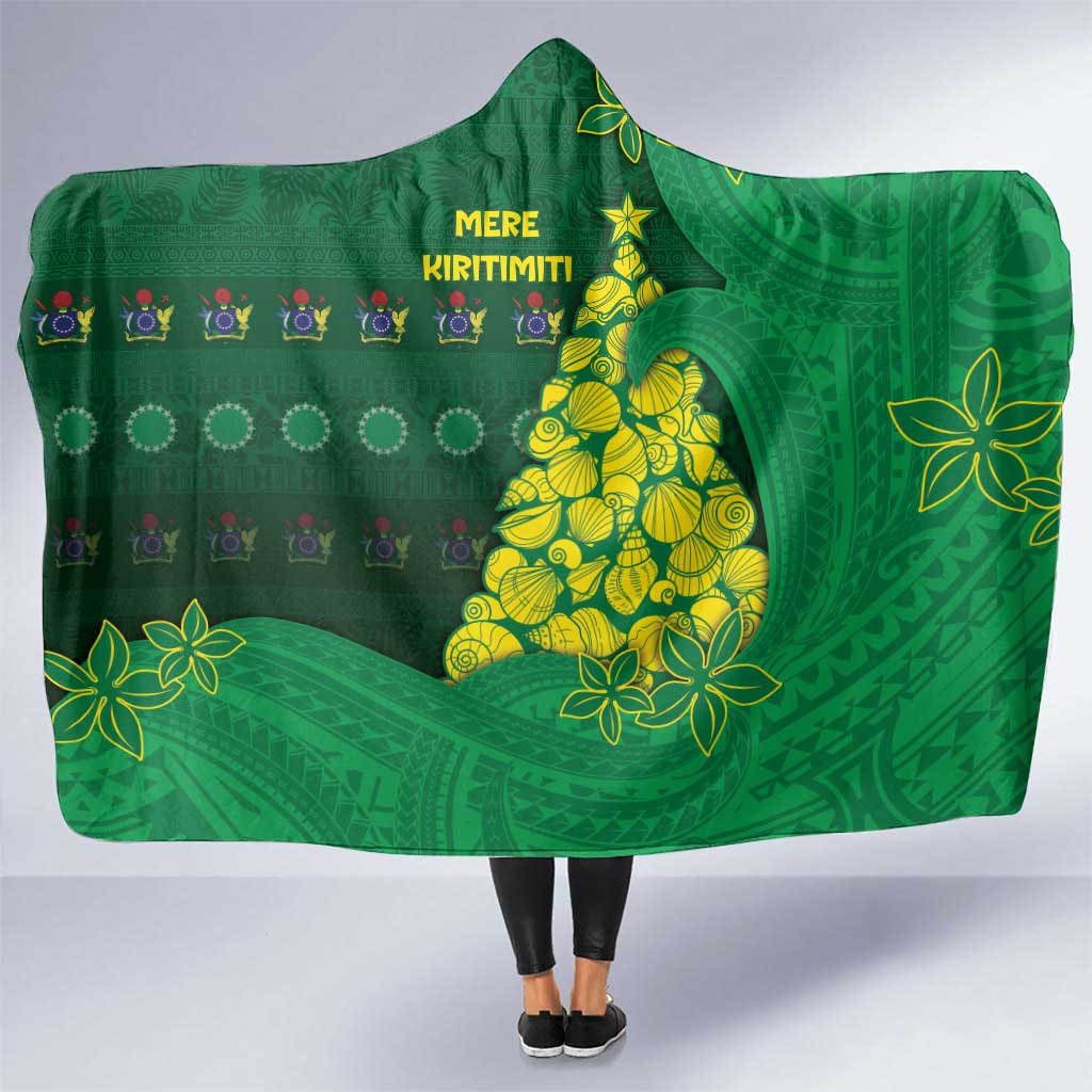 Cook Islands Christmas Hooded Blanket Seashell Xmas Tree Tribal Waves - Polynesian Pride
