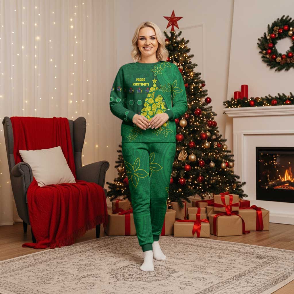 Cook Islands Christmas Pajama Set Seashell Xmas Tree Tribal Waves - Polynesian Pride