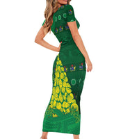 Cook Islands Christmas Short Sleeve Bodycon Dress Seashell Xmas Tree Tribal Waves - Polynesian Pride
