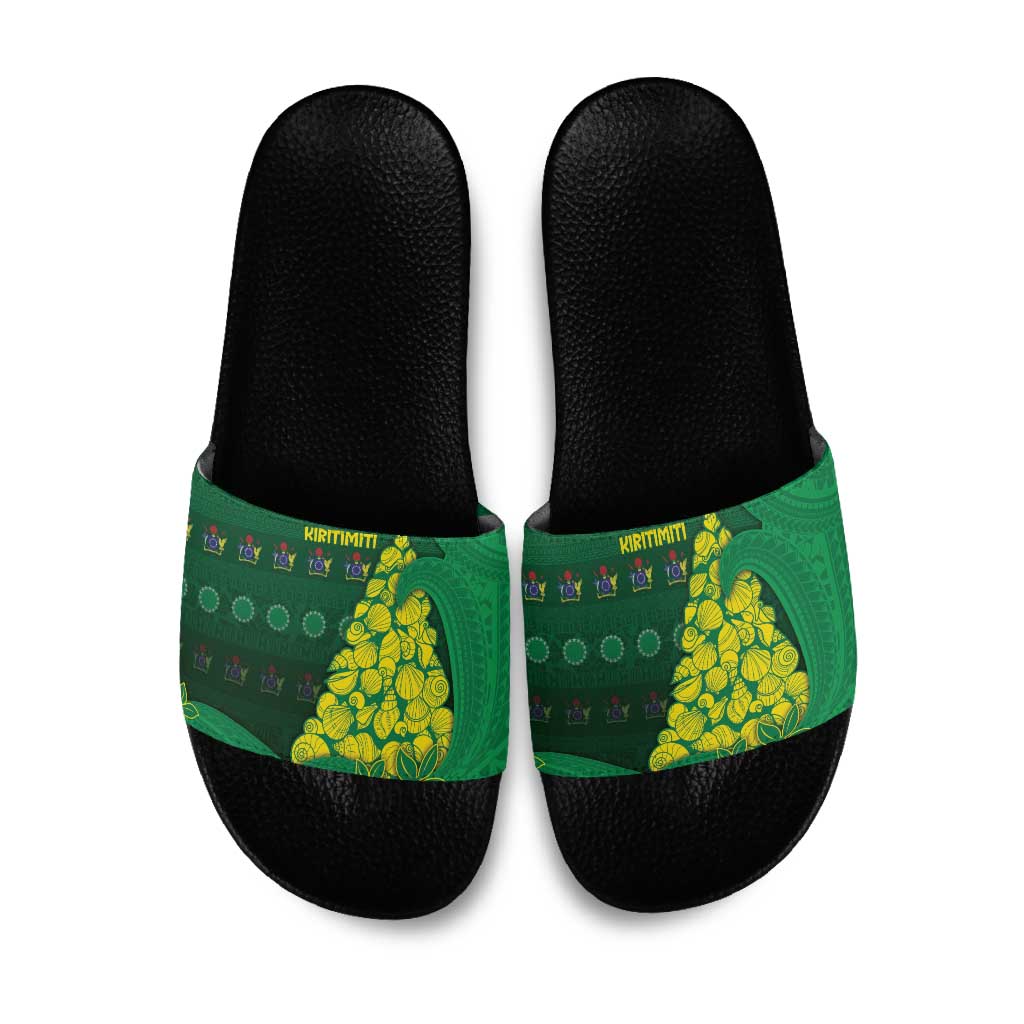 Cook Islands Christmas Slide Sandals Seashell Xmas Tree Tribal Waves - Polynesian Pride