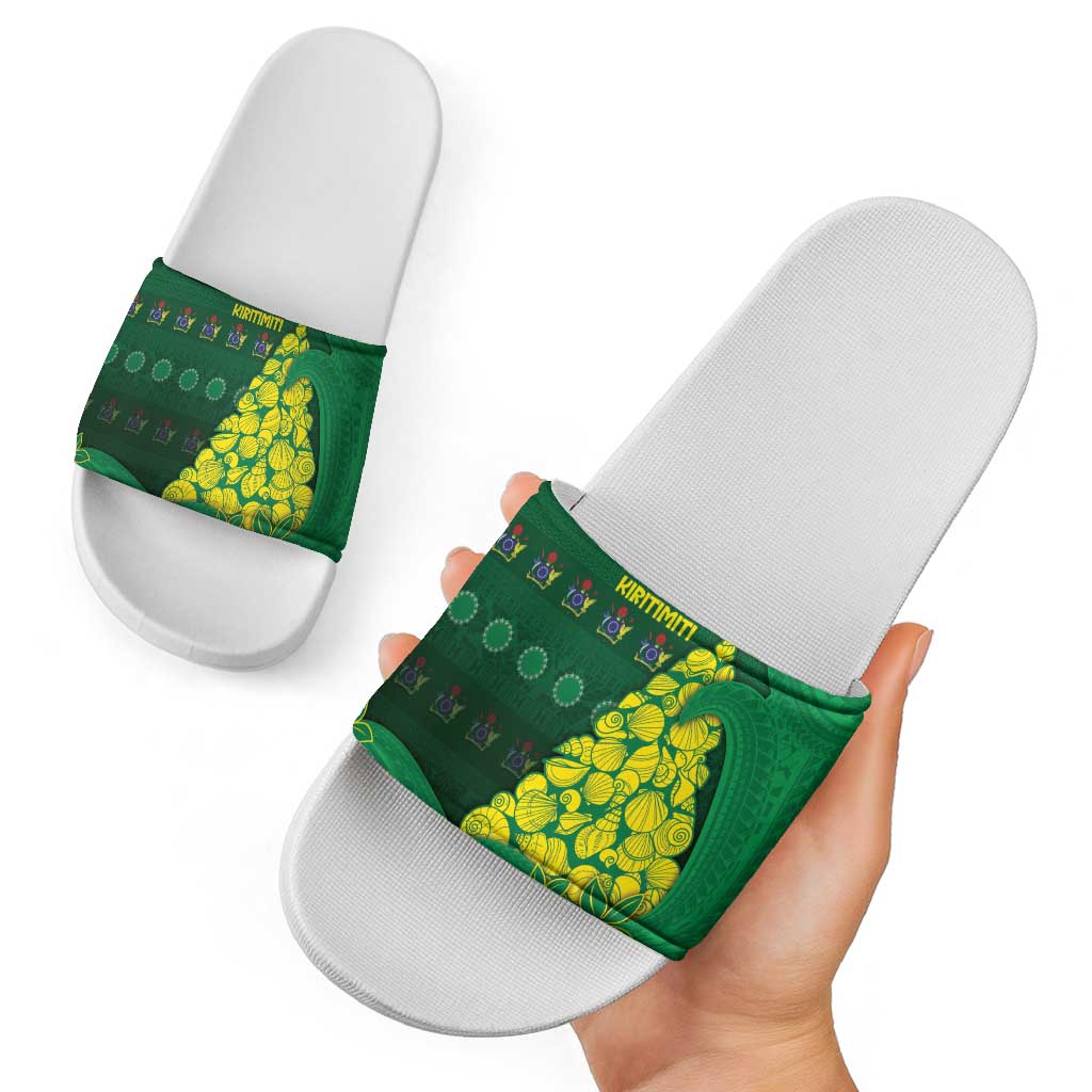 Cook Islands Christmas Slide Sandals Seashell Xmas Tree Tribal Waves - Polynesian Pride
