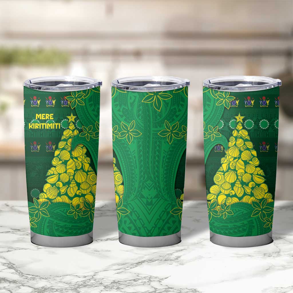 Cook Islands Christmas Tumbler Cup Seashell Xmas Tree Tribal Waves - Polynesian Pride