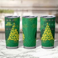 Cook Islands Christmas Tumbler Cup Seashell Xmas Tree Tribal Waves - Polynesian Pride