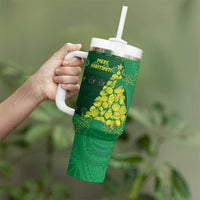 Cook Islands Christmas Tumbler With Handle Seashell Xmas Tree Tribal Waves - Polynesian Pride