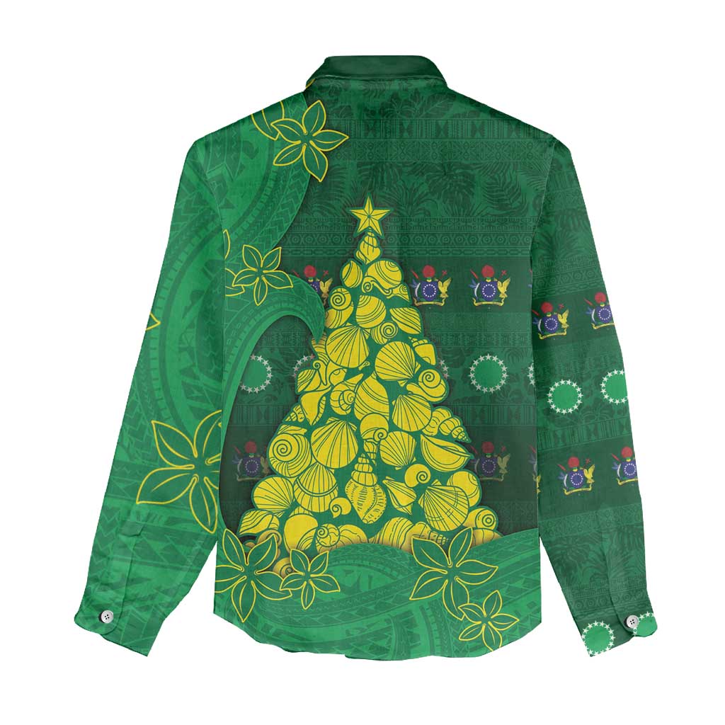 Cook Islands Christmas Women Casual Shirt Seashell Xmas Tree Tribal Waves - Polynesian Pride