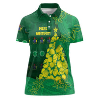 Cook Islands Christmas Women Polo Shirt Seashell Xmas Tree Tribal Waves - Polynesian Pride